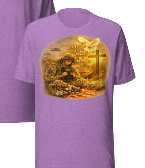 Life Love Peace Joy Freedom — Men's Veteran Faith Graphic T-Shirt