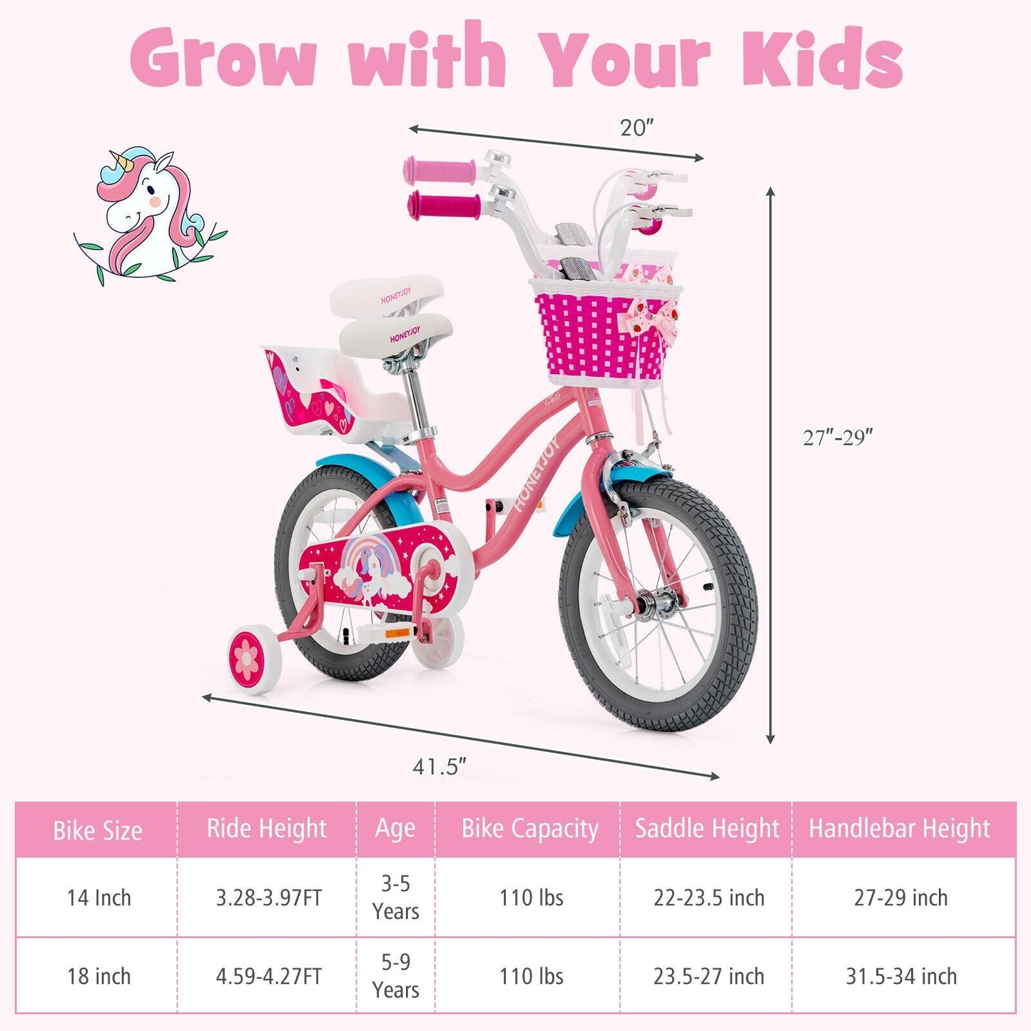 Kids Bicycle with Training Wheels & Basket 🚲💛 | Boys & Girls Ages 3-9 | 14-Inch