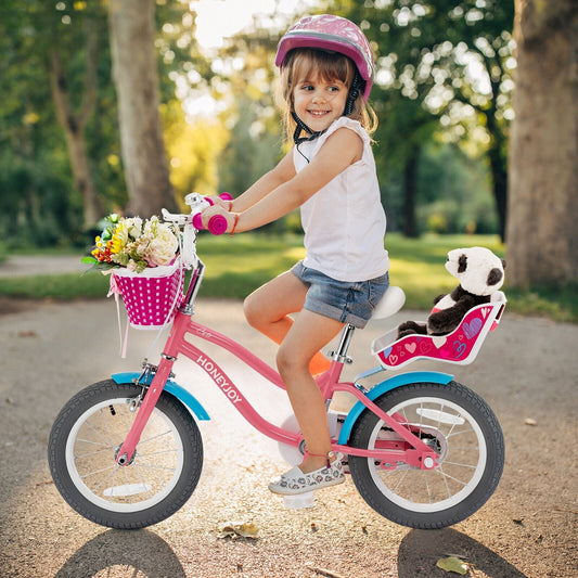 Kids Bicycle with Training Wheels & Basket 🚲💛 | Boys & Girls Ages 3-9 | 14-Inch