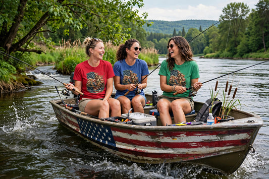 She Loves Fishing – American Flag Women's Fishing T-Shirt