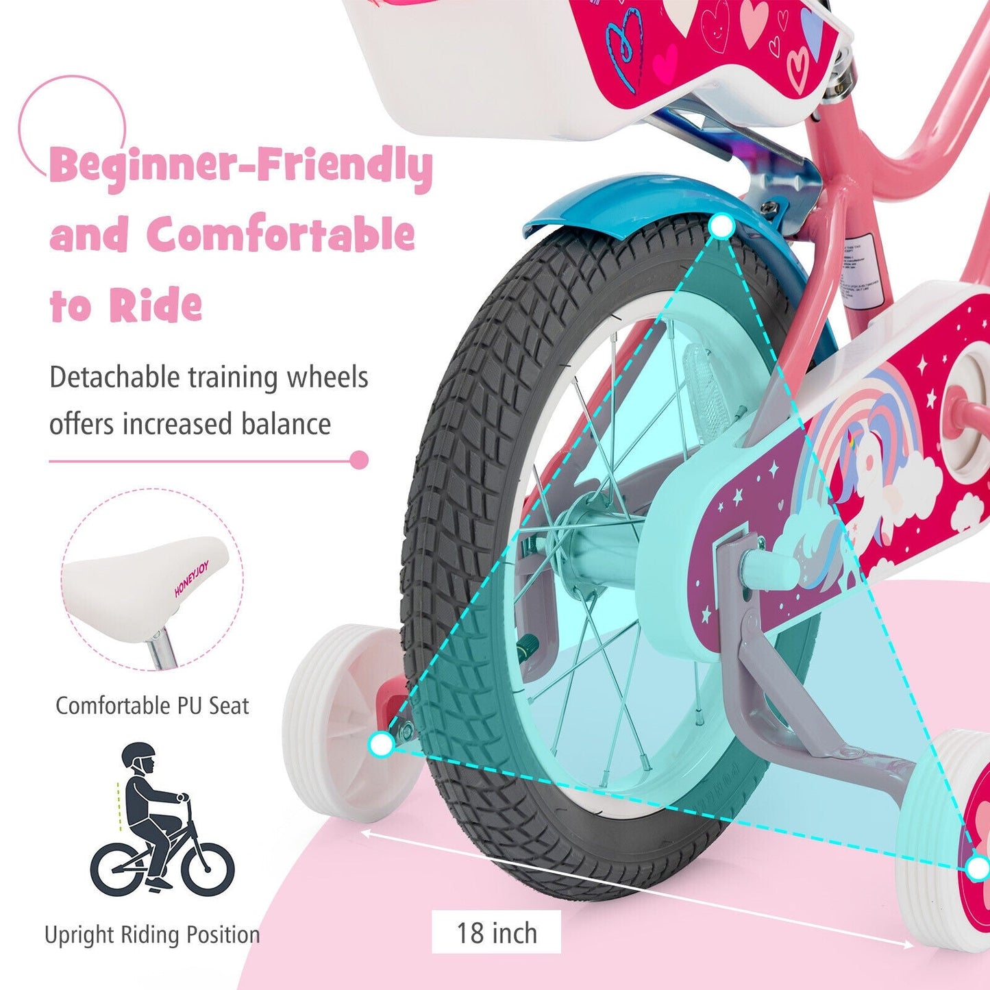 Kids Bicycle with Training Wheels & Basket 🚲💛 | Boys & Girls Ages 3-9 | 14-Inch