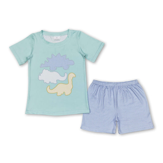 🦕 Little Explorer Dino Set – Trendy Boys Plaid Shorts & T-Shirt Combo