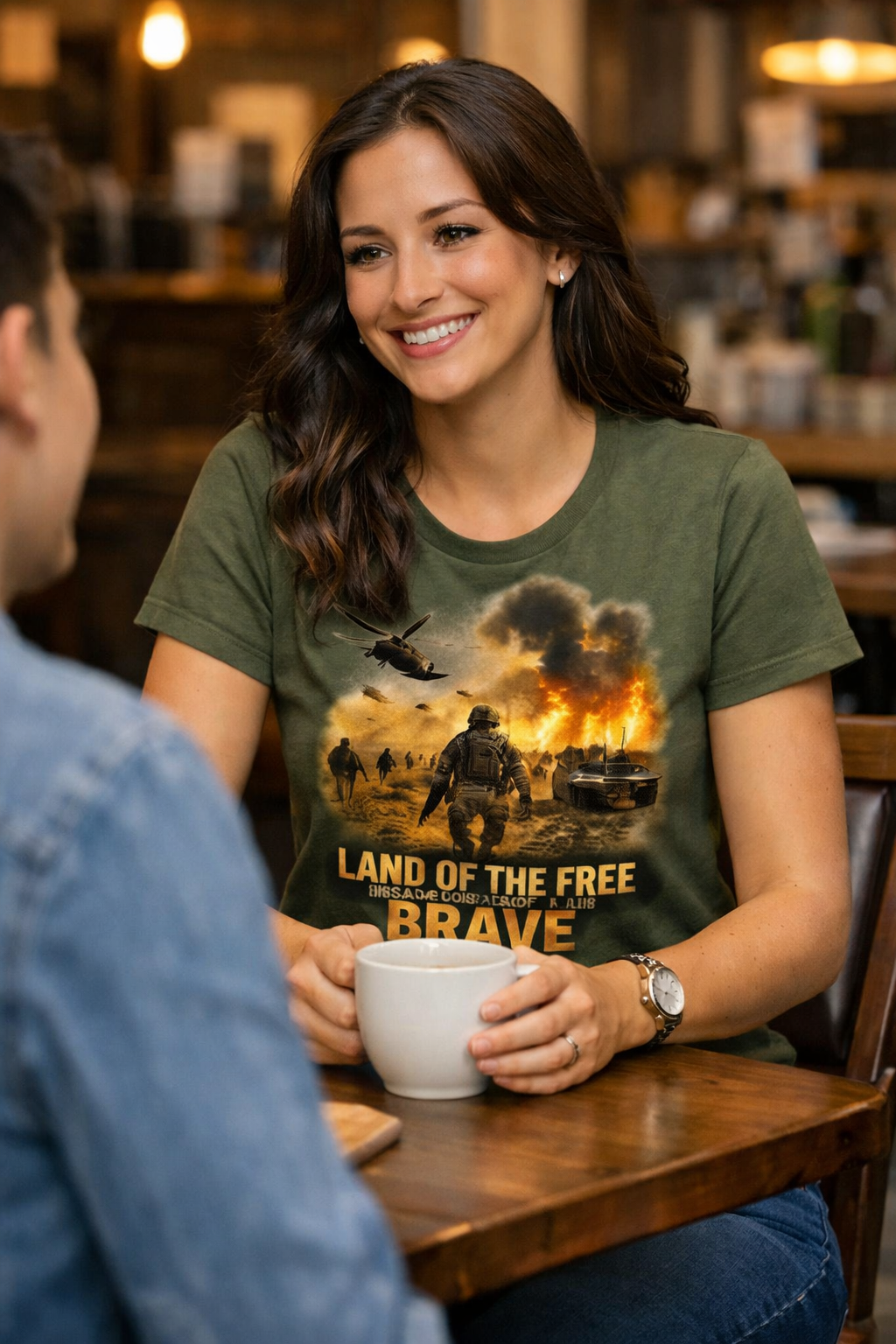 LAND OF THE FREE BECAUSE OF THE BRAVE— Combat Soldier Faith T-Shirt | Military Tribute Tee