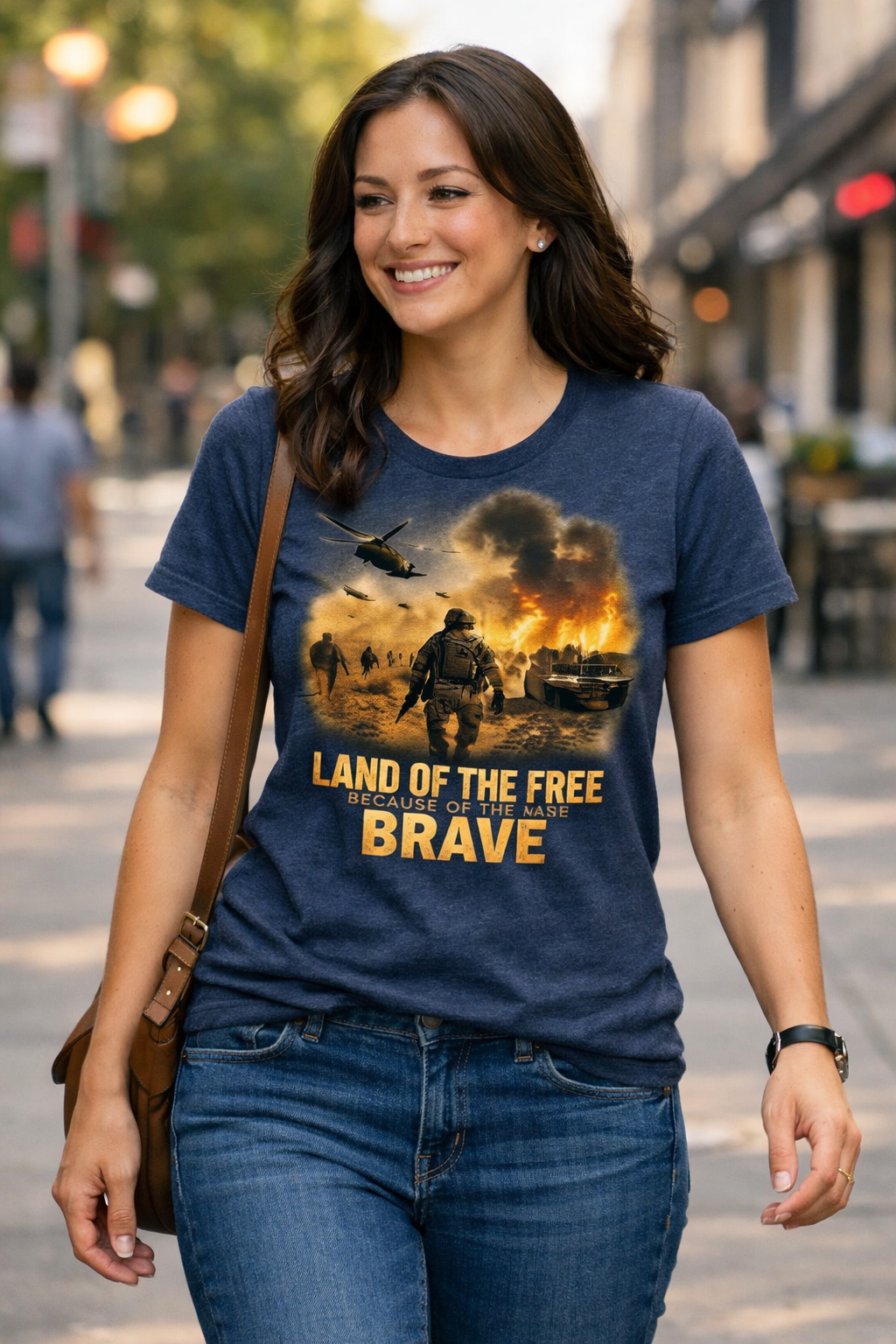 LAND OF THE FREE BECAUSE OF THE BRAVE— Combat Soldier Faith T-Shirt | Military Tribute Tee
