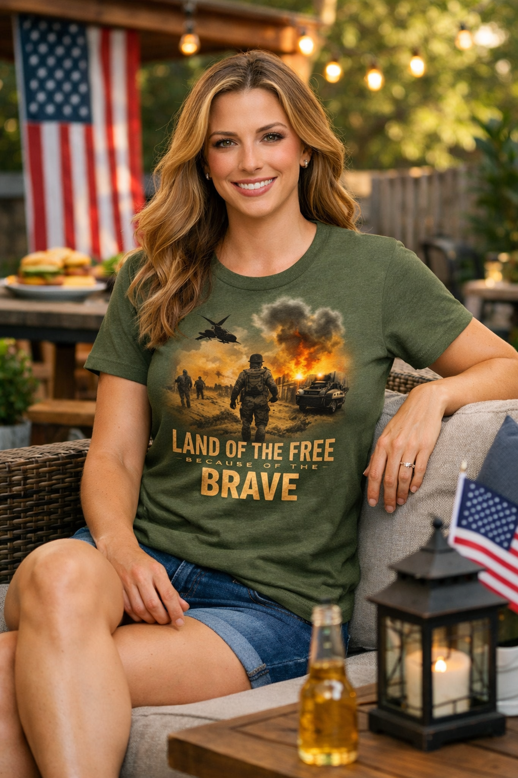 LAND OF THE FREE BECAUSE OF THE BRAVE— Combat Soldier Faith T-Shirt | Military Tribute Tee