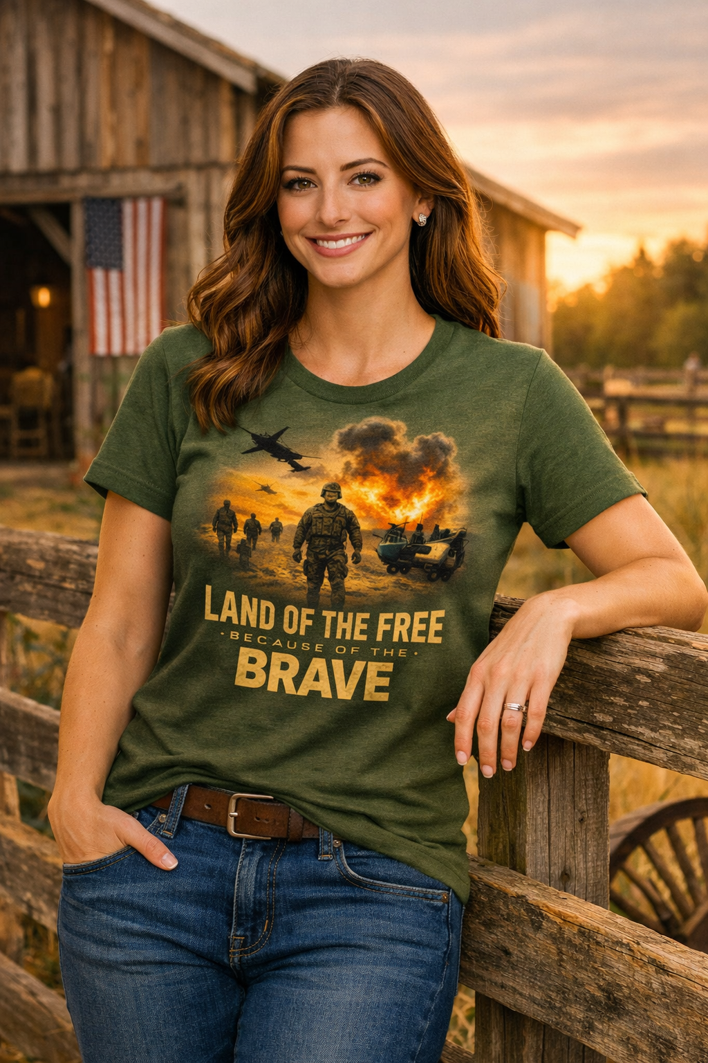 LAND OF THE FREE BECAUSE OF THE BRAVE— Combat Soldier Faith T-Shirt | Military Tribute Tee