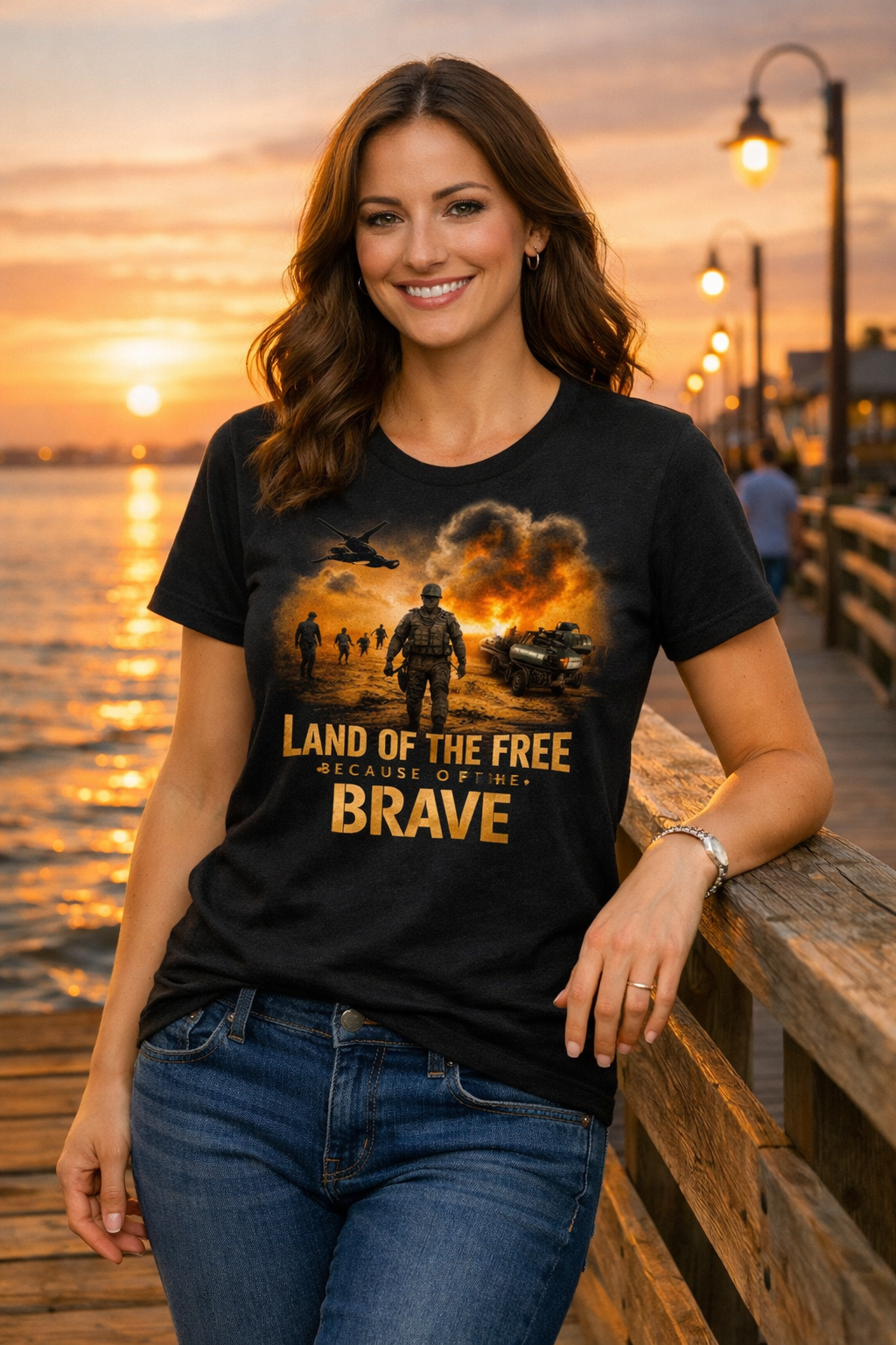 LAND OF THE FREE BECAUSE OF THE BRAVE— Combat Soldier Faith T-Shirt | Military Tribute Tee
