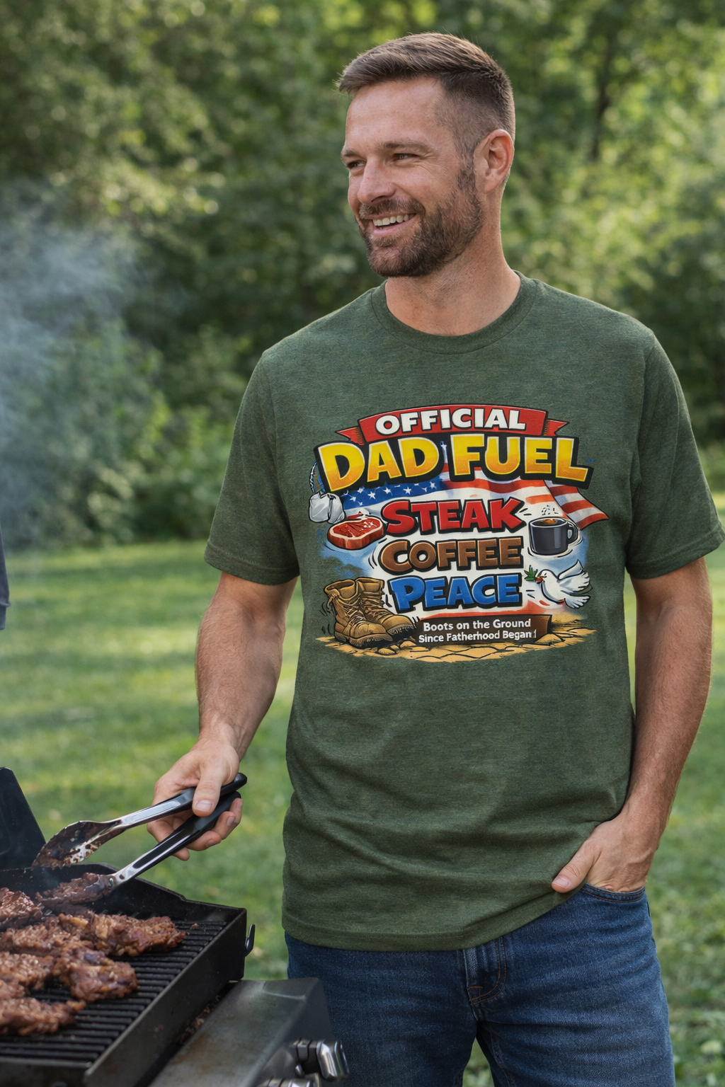 Official Dad Fuel T-Shirt – Steak, Coffee & Peace | Military Dad Gift