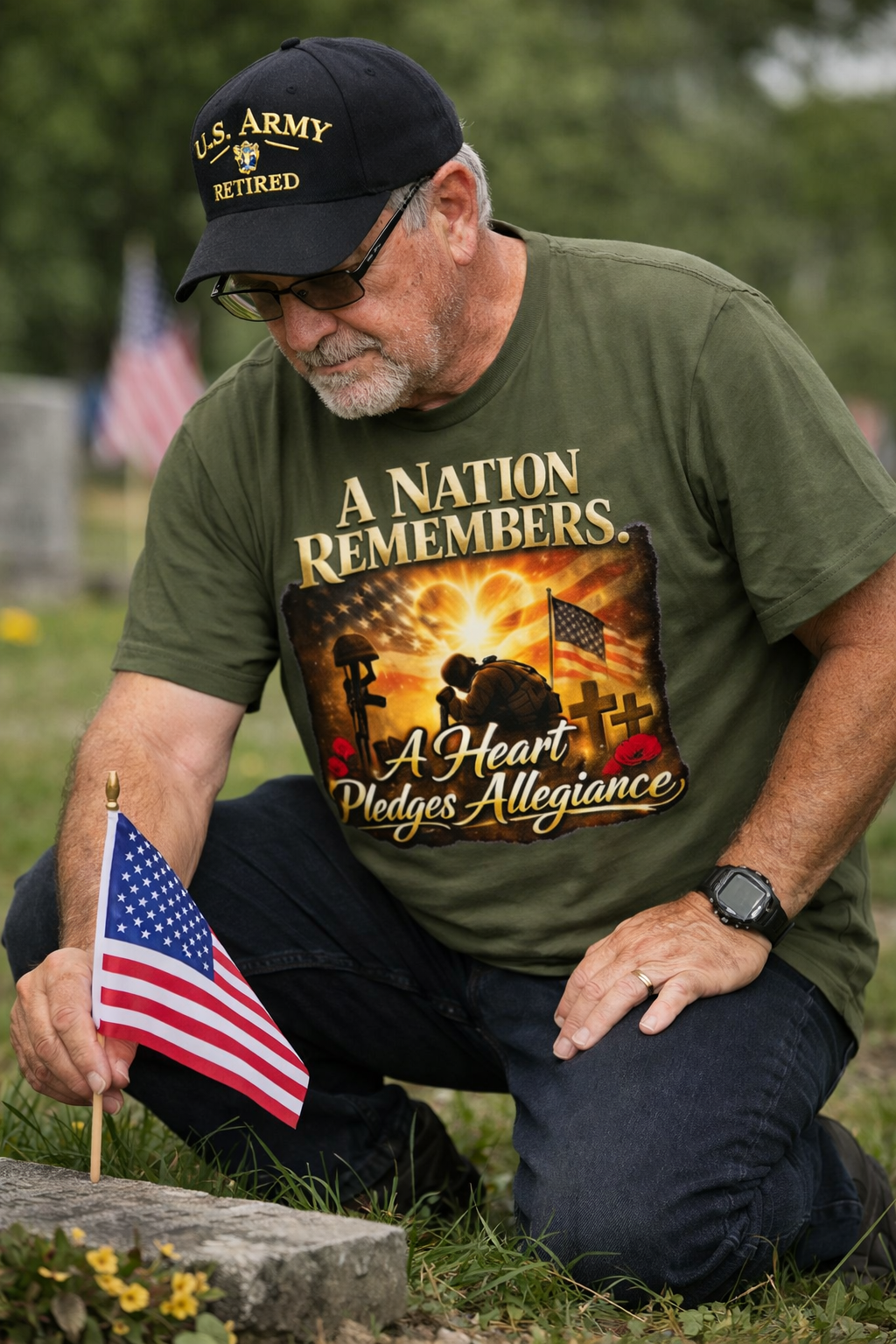 A Nation Remembers. A Heart Pledges Allegiance – Patriotic Memorial T-Shirt