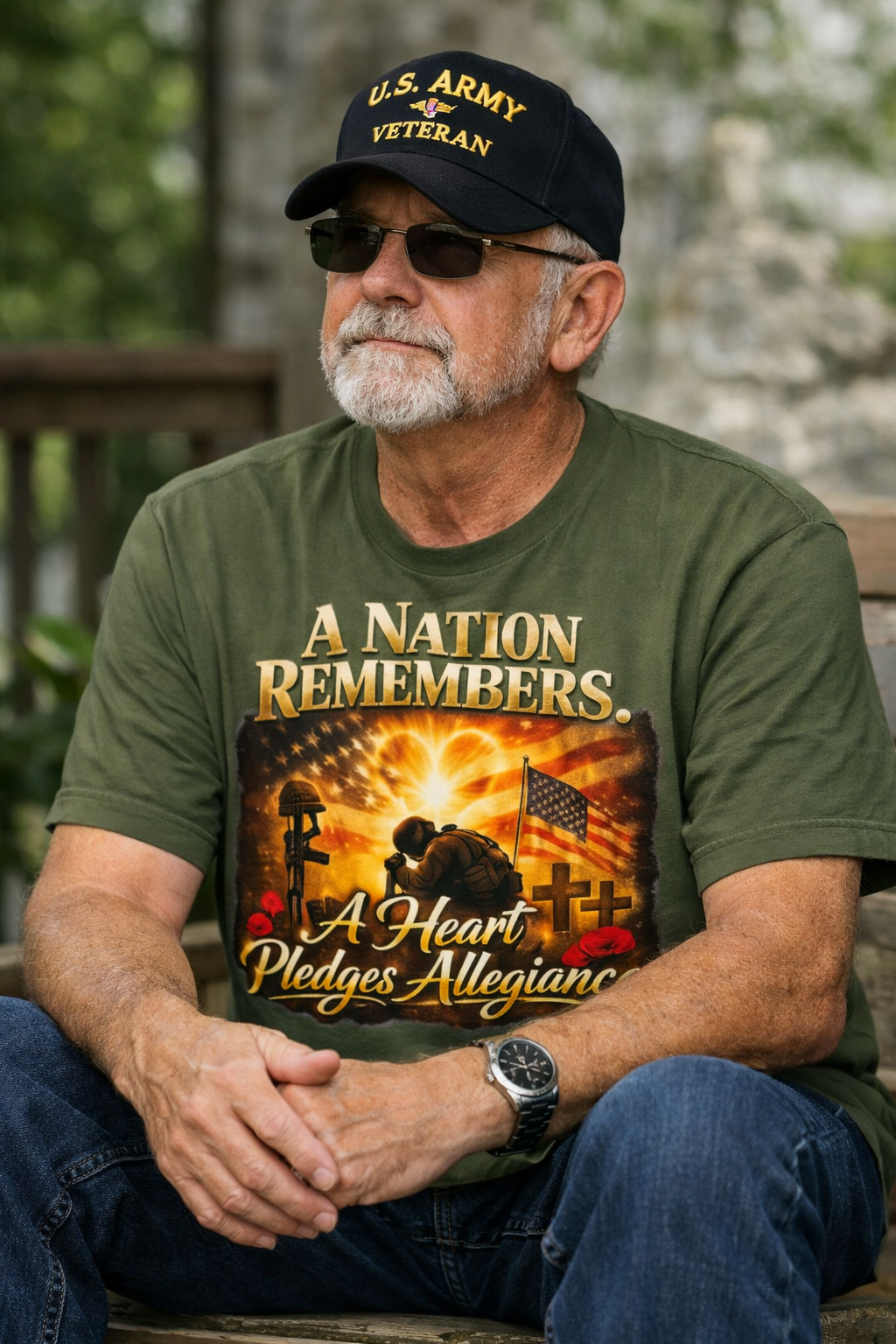 A Nation Remembers. A Heart Pledges Allegiance – Patriotic Memorial T-Shirt