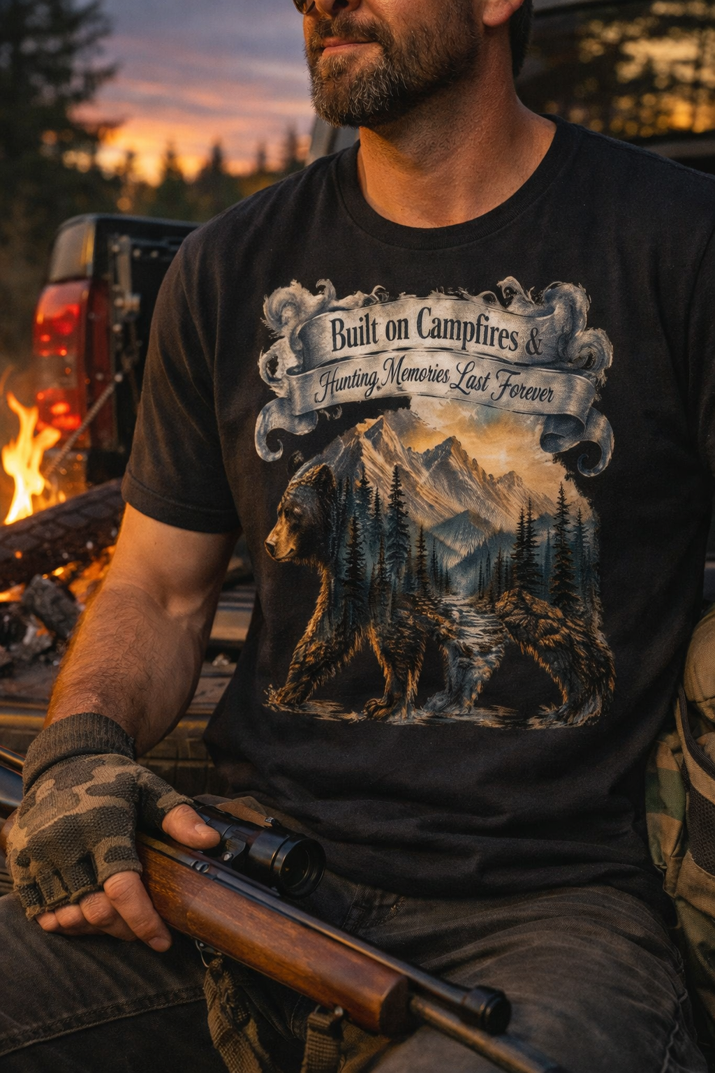 Built on Campfires & Hunting Memories Last Forever – Smoky Mountain Black Bear Tee