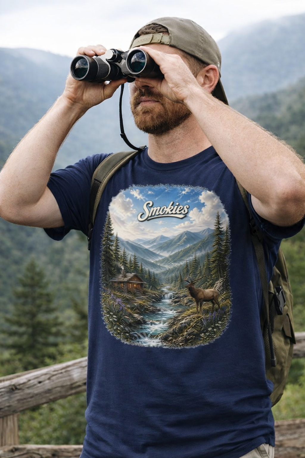 Smokies – Great Smoky Mountain Elk & Cabin Scenic Tee