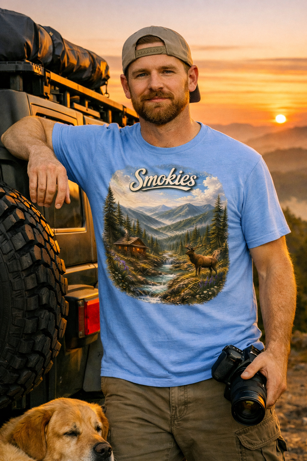 Smokies – Great Smoky Mountain Elk & Cabin Scenic Tee