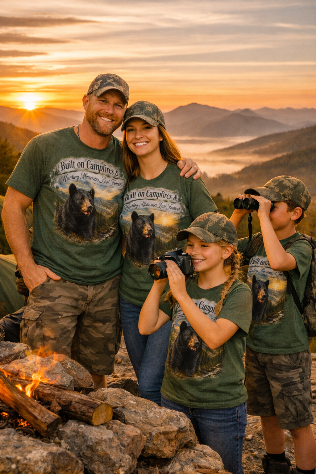 Built on Campfires & Hunting Memories Last Forever – Black Bear T-Shirt