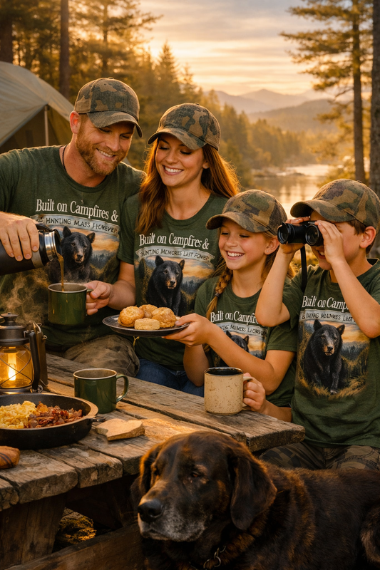 Built on Campfires & Hunting Memories Last Forever – Black Bear T-Shirt