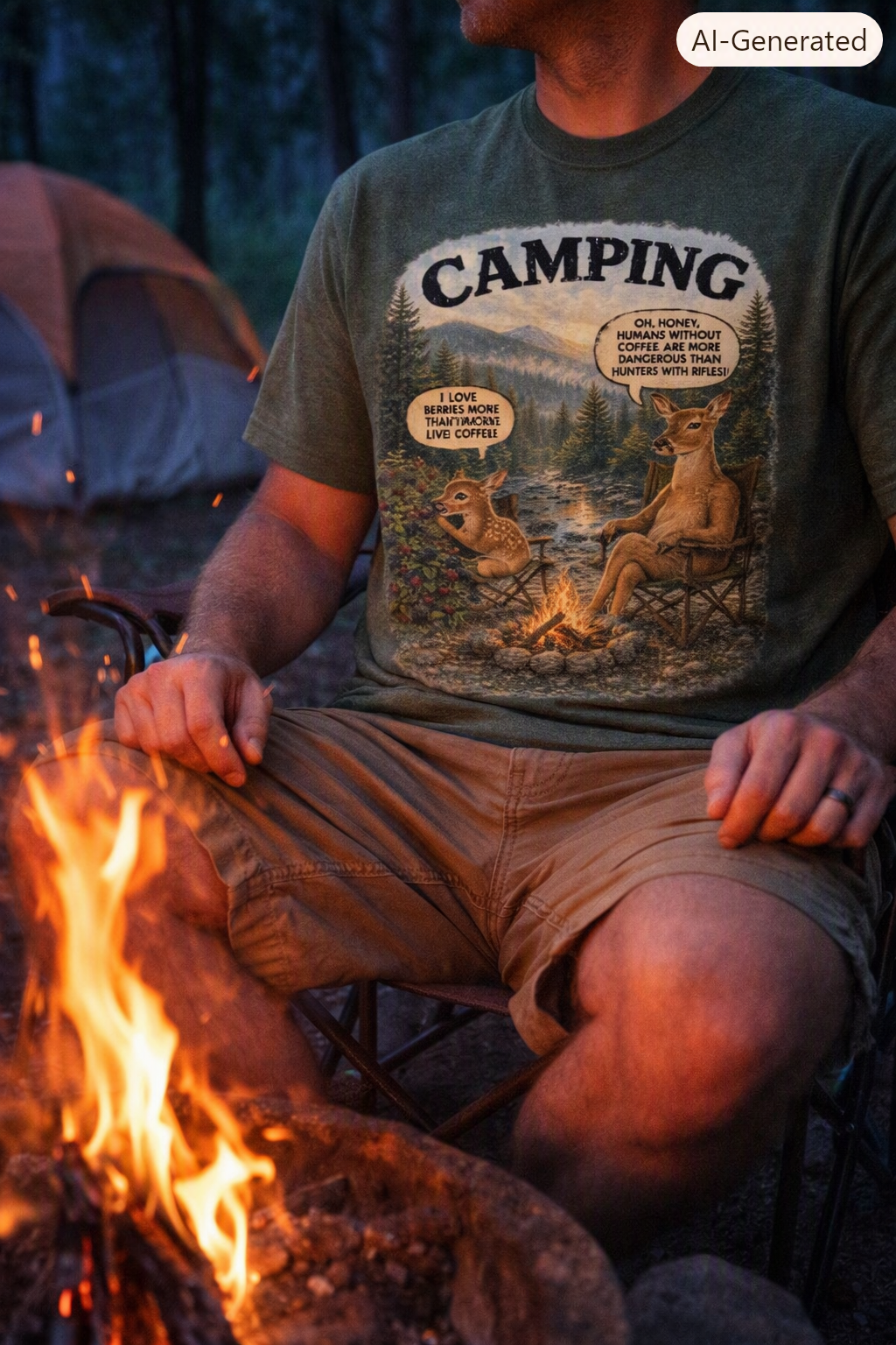 Camping Deer Meme T-Shirt | Funny Outdoor Humor Graphic Tee for Campers & Nature Lovers