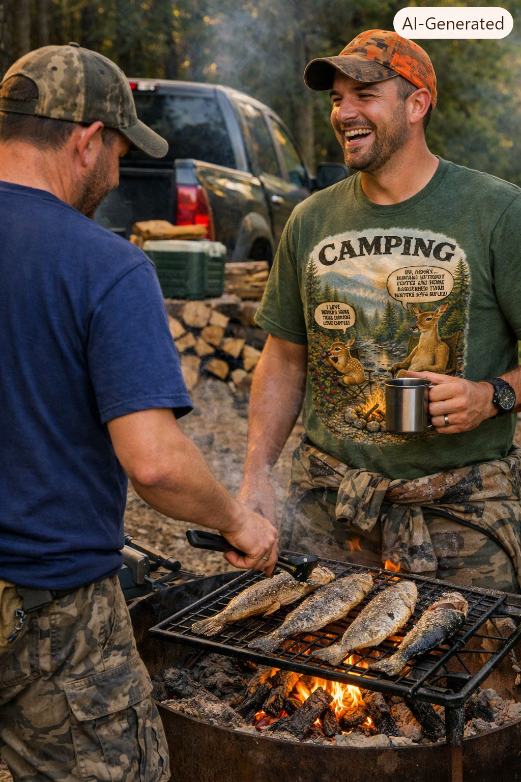 Camping Deer Meme T-Shirt | Funny Outdoor Humor Graphic Tee for Campers & Nature Lovers