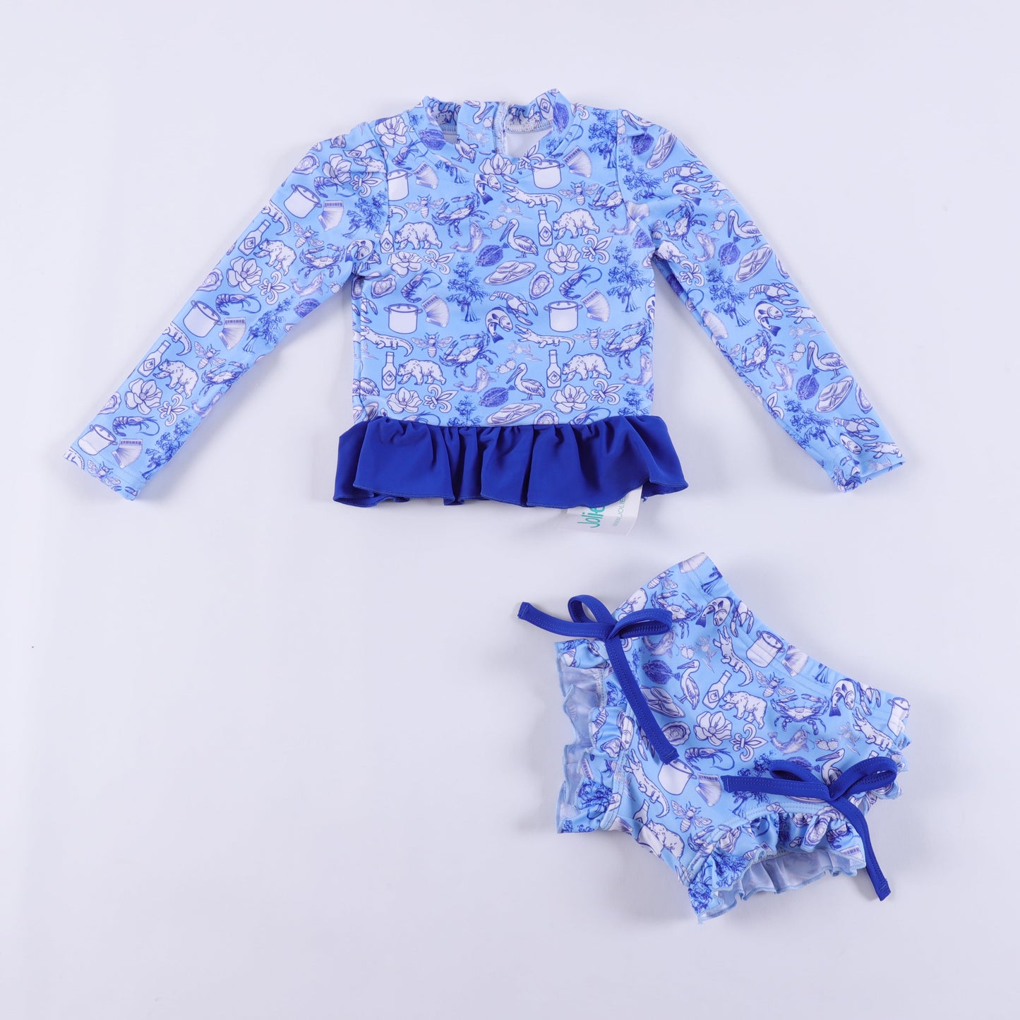 Cajun Toile Ruffle Bottom Swim Suit Set 🌺💙 | Women's Boho Beach Swimwear
