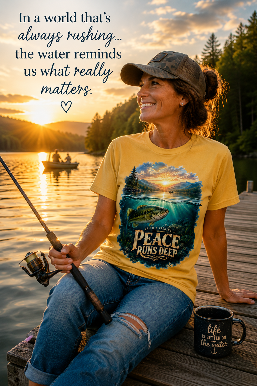 Peace Runs Deep – Faith & Fishing Women's Tee