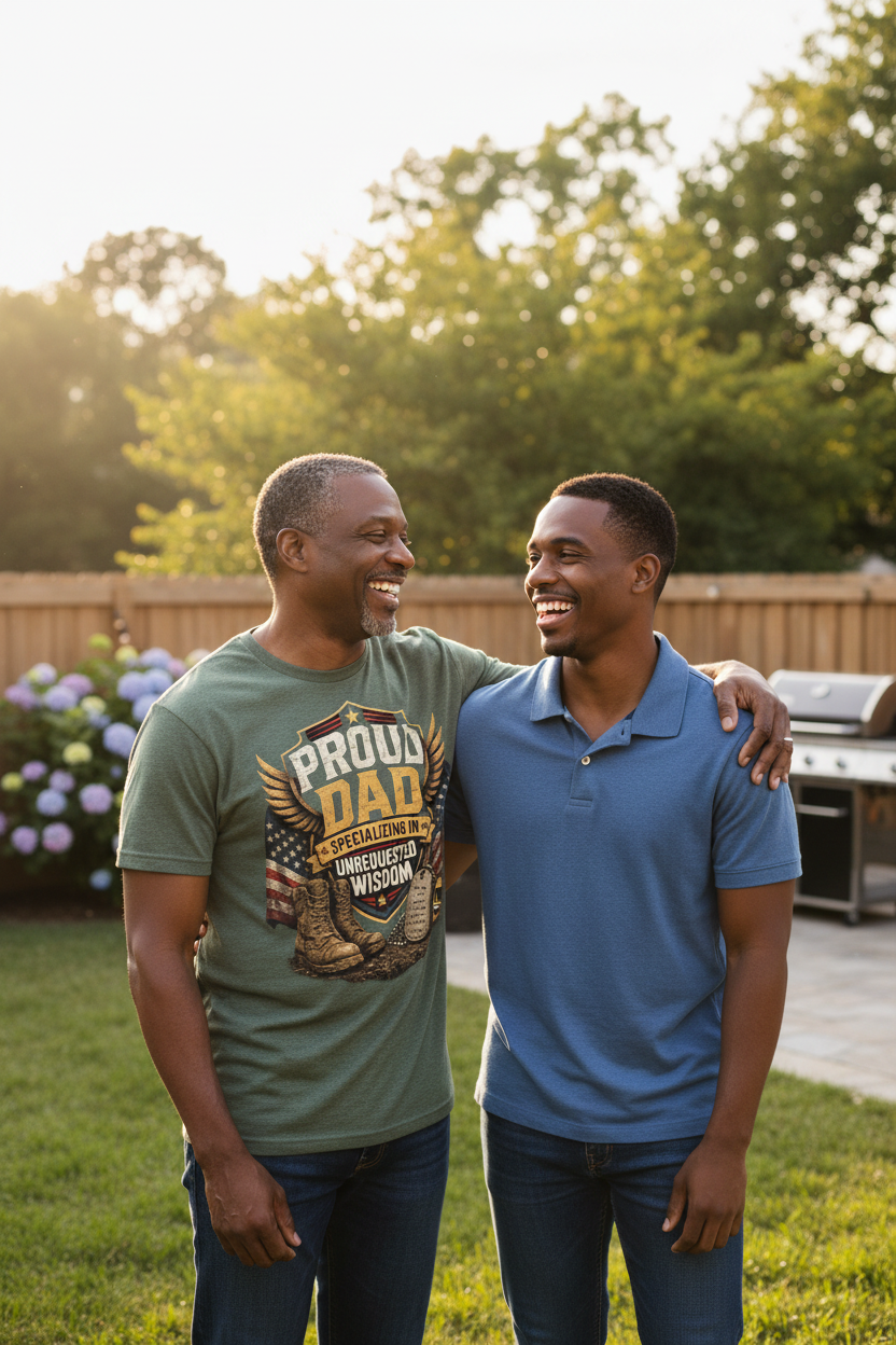 Dad 1 - Black veteran with son at backyard