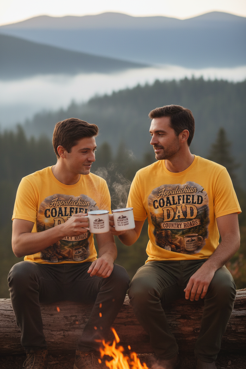 Dad and Son Campfire Morning