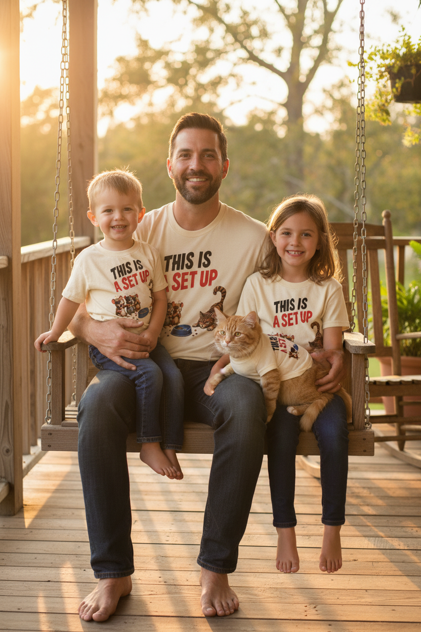 Dad kids and cat porch lifestyle mockup