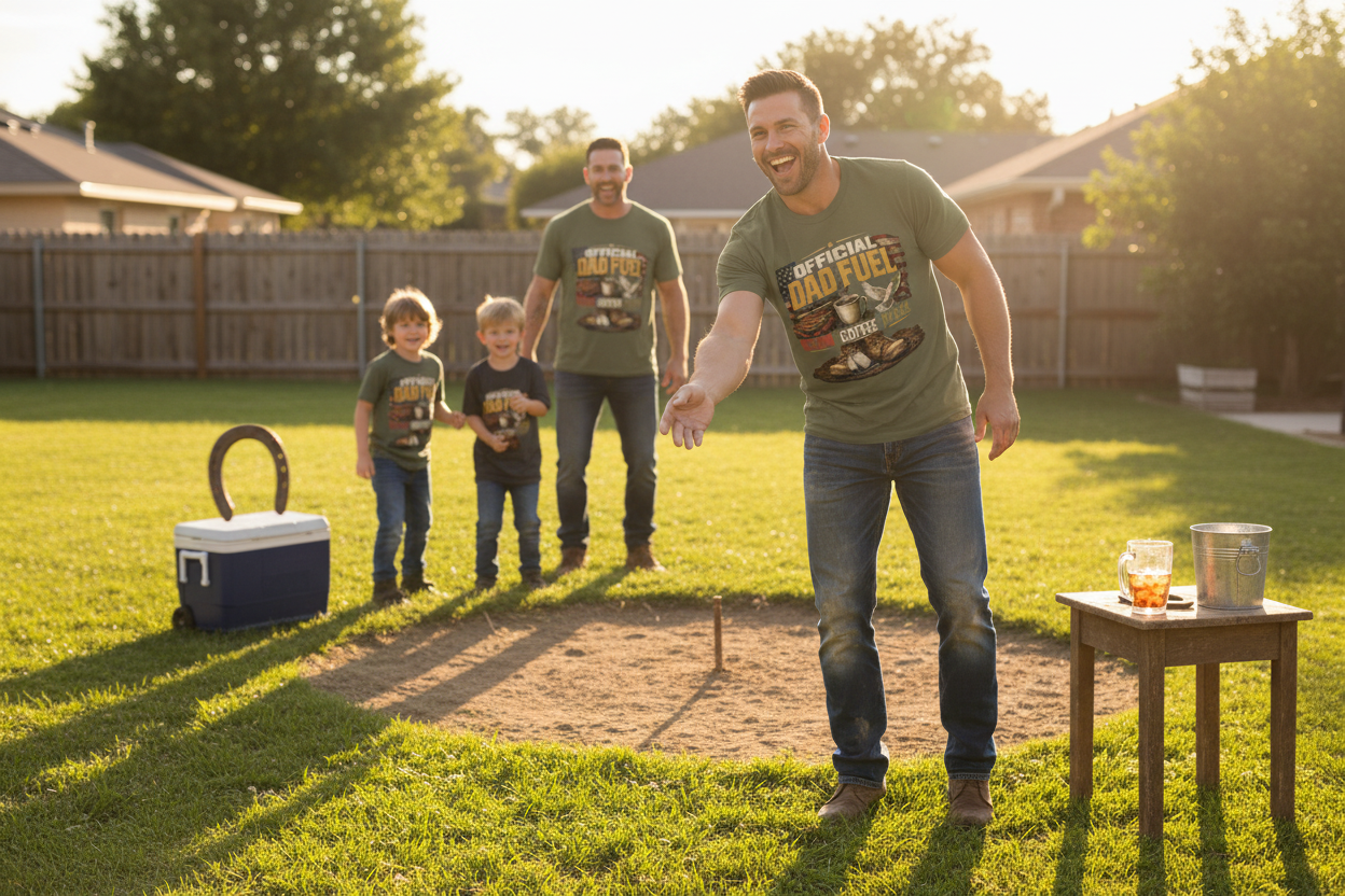 Dad Pitching Horseshoes – Army Green