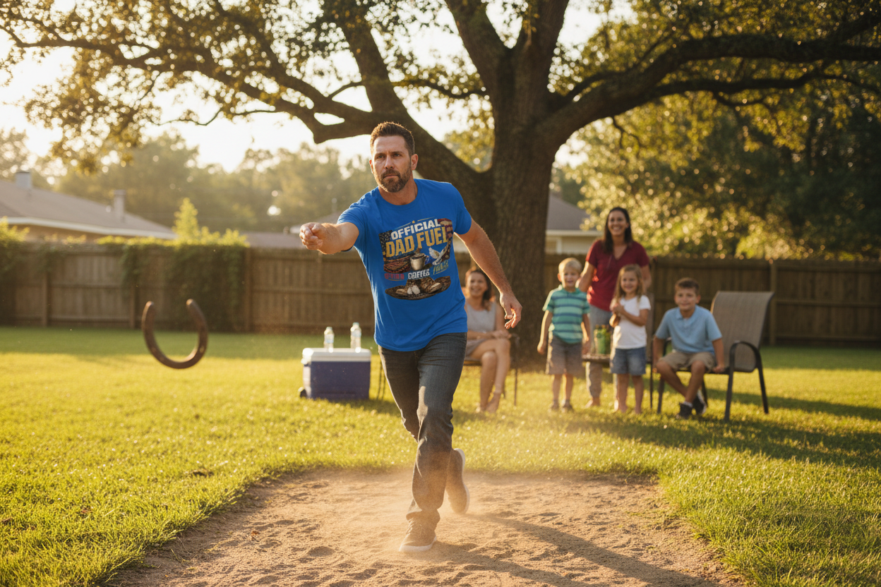 Dad Pitching Horseshoes – Royal Blue