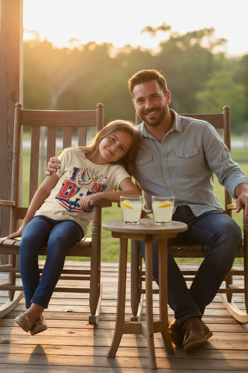 Daughter and dad on porch