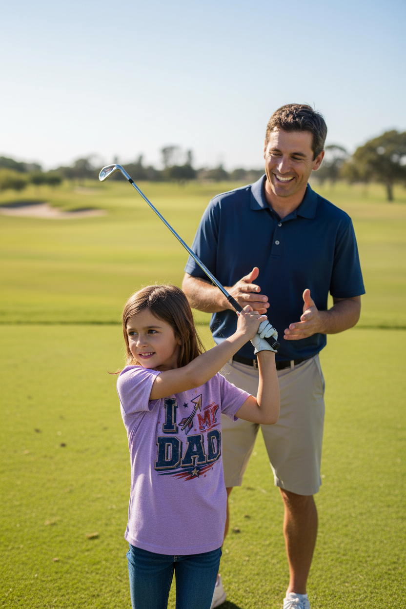 Daughter golfing with dad wearing lilac I My Dad patriotic tee