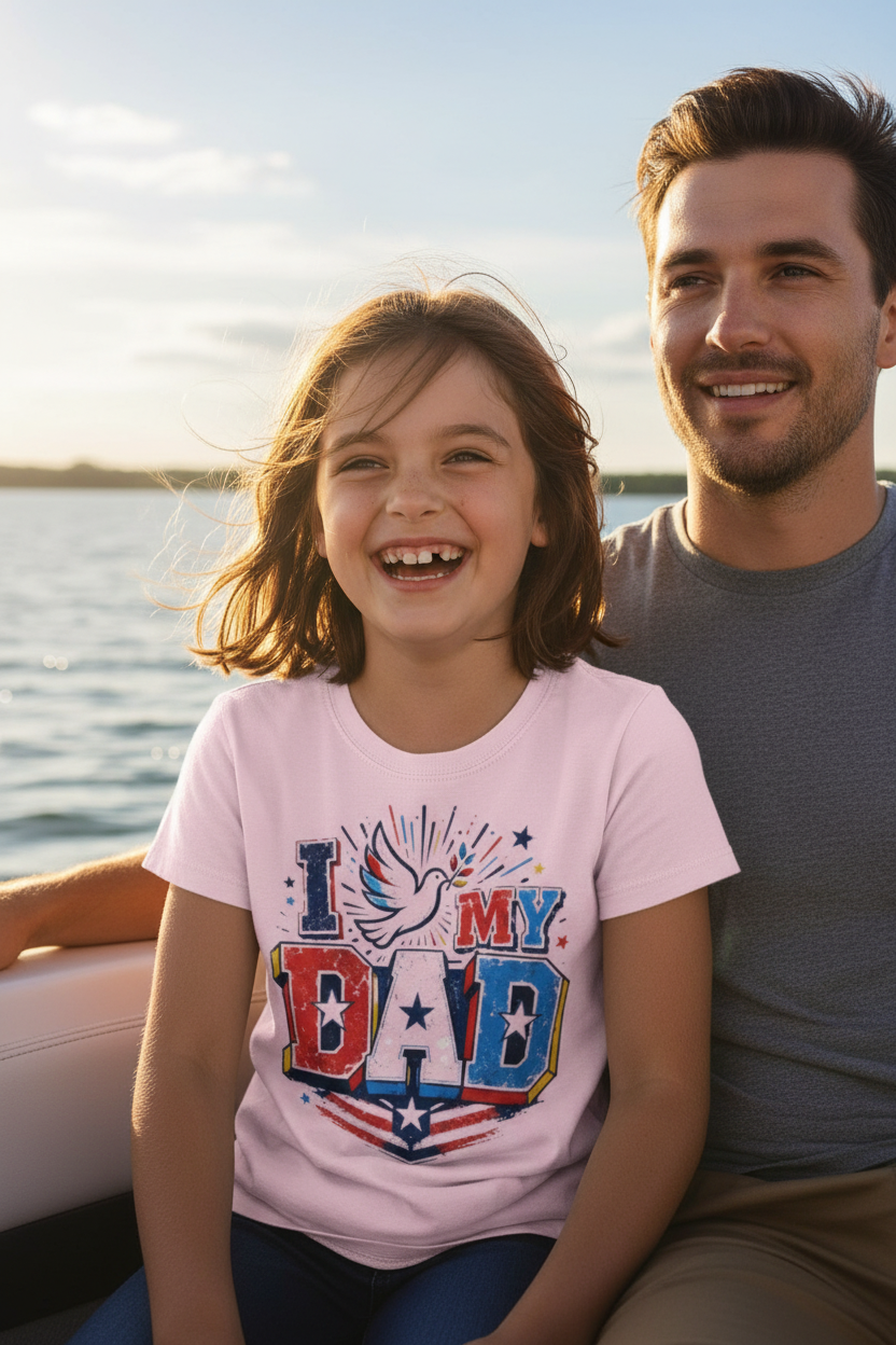 Daughter on boat with dad zoomed in pink shirt