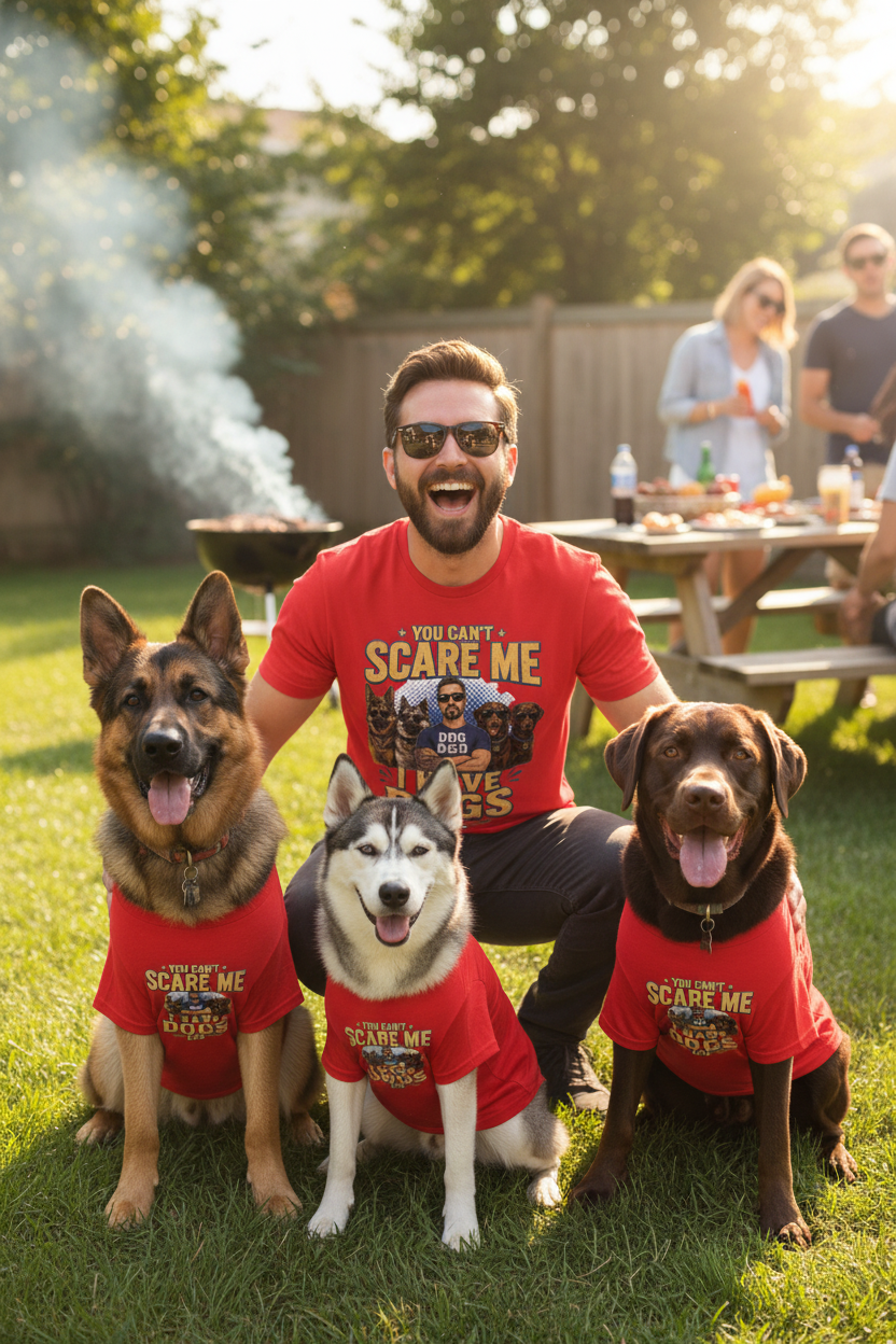 Dog Dad + Dogs Matching Tees - Red