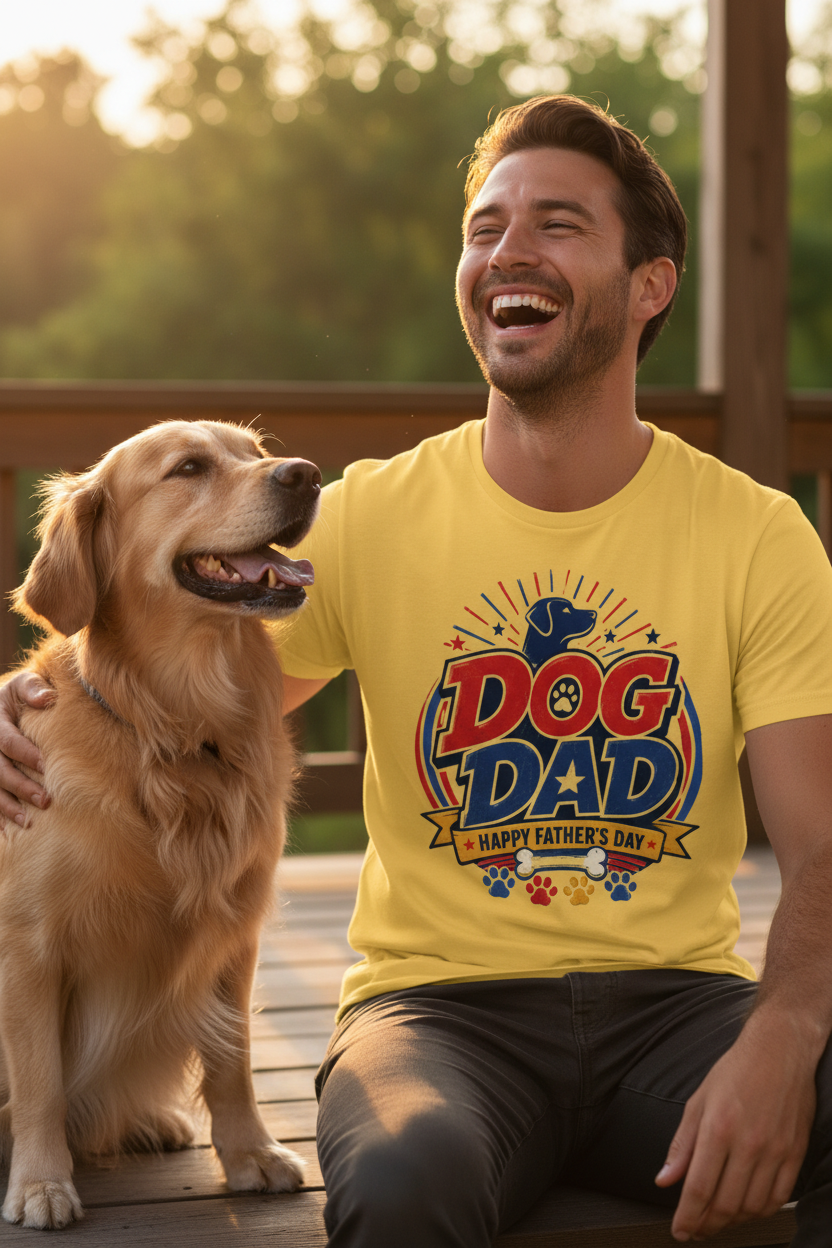 Dog Dad Yellow Tee Lifestyle