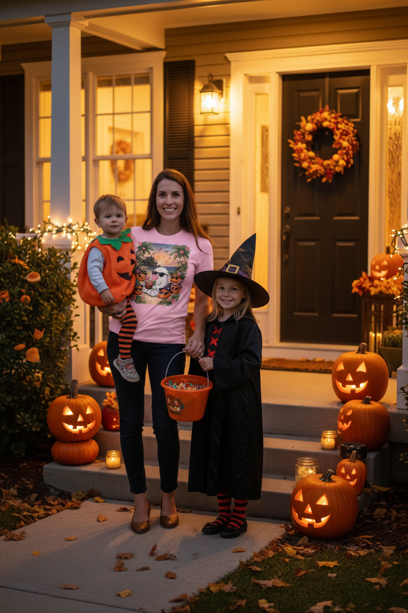 Family at Front Door Halloween