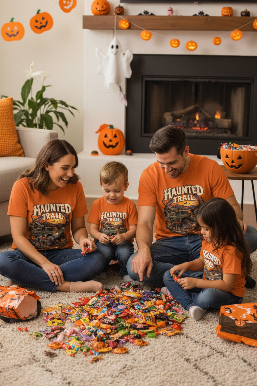 Family Sorting Candy Haunted Trail Lifestyle