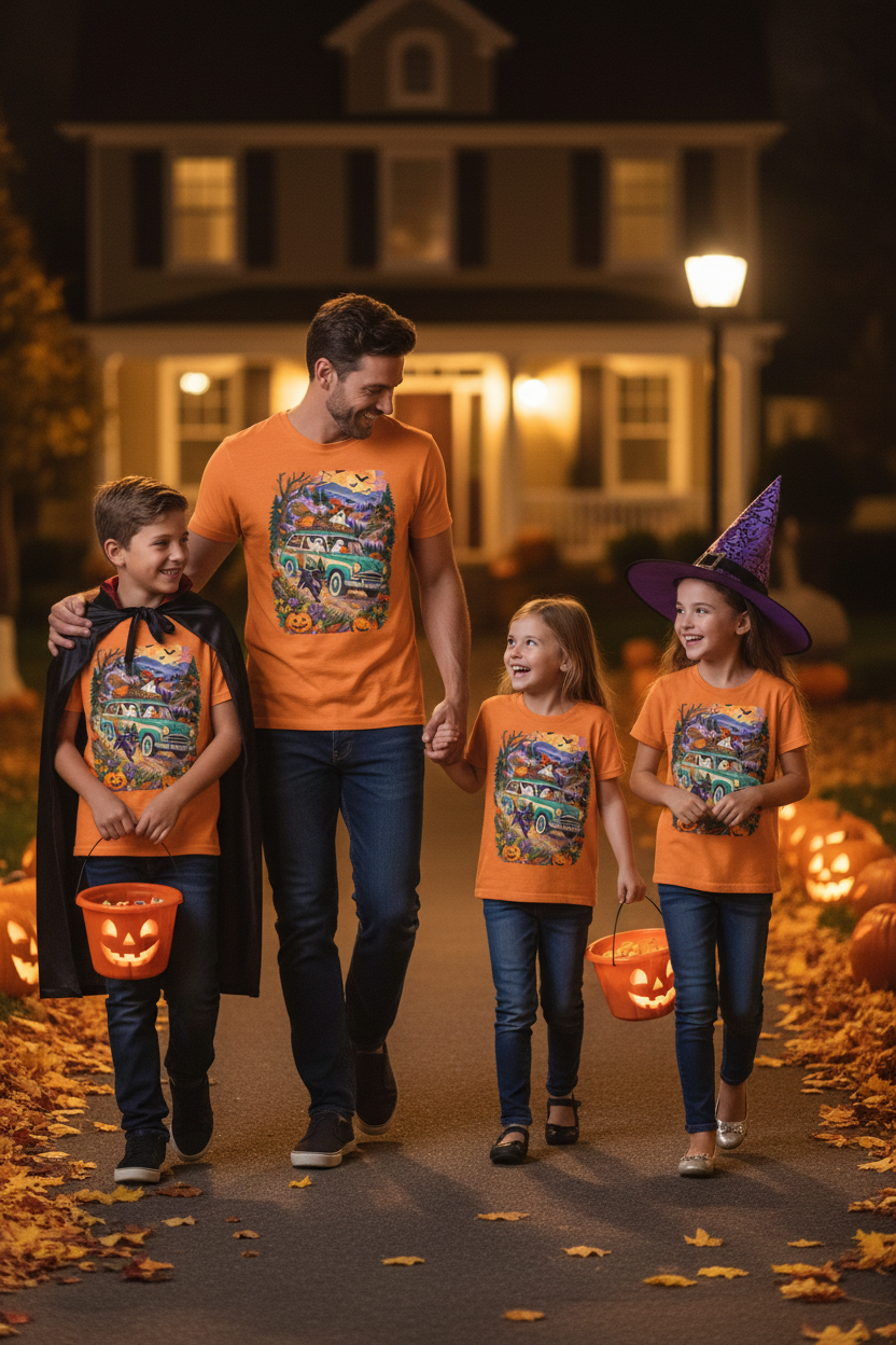Family Trick-or-Treating Lifestyle Mockup