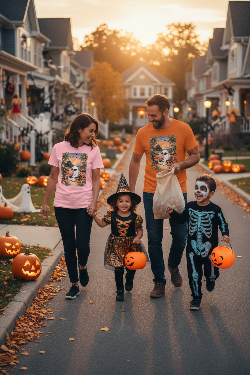 Family Trick or Treating Street