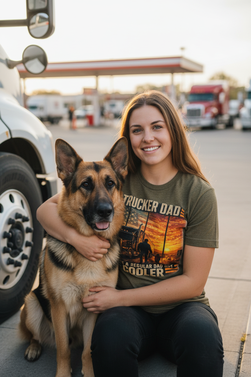 Female Trucker with Dog