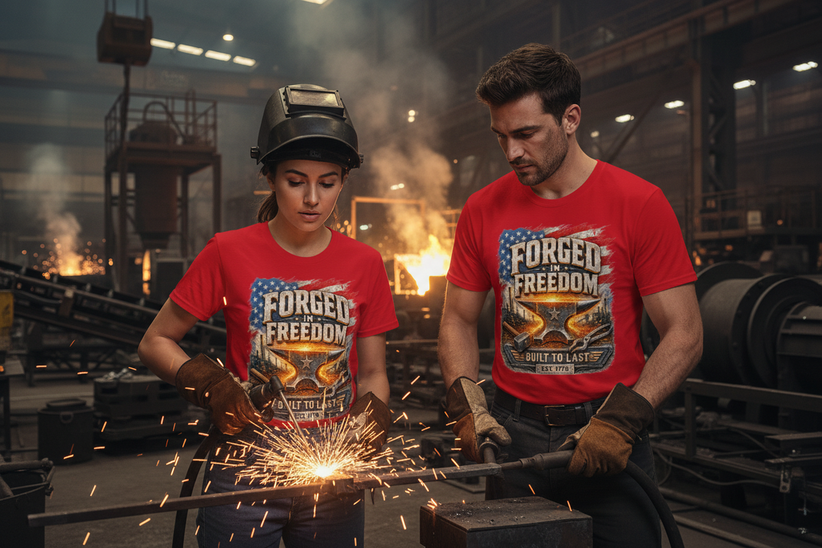 Forged in Freedom - Steel Yard Lifestyle Mockup 1