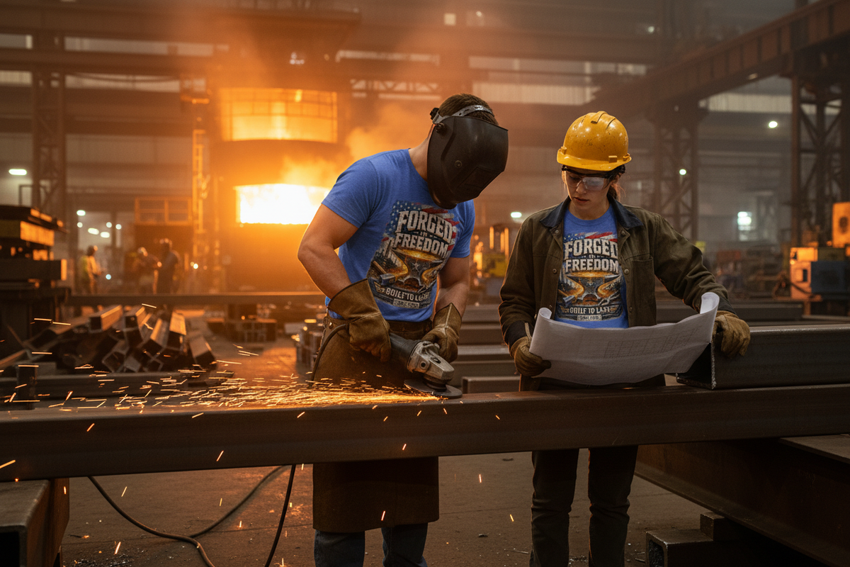 Forged in Freedom - Steel Yard Lifestyle Mockup 2