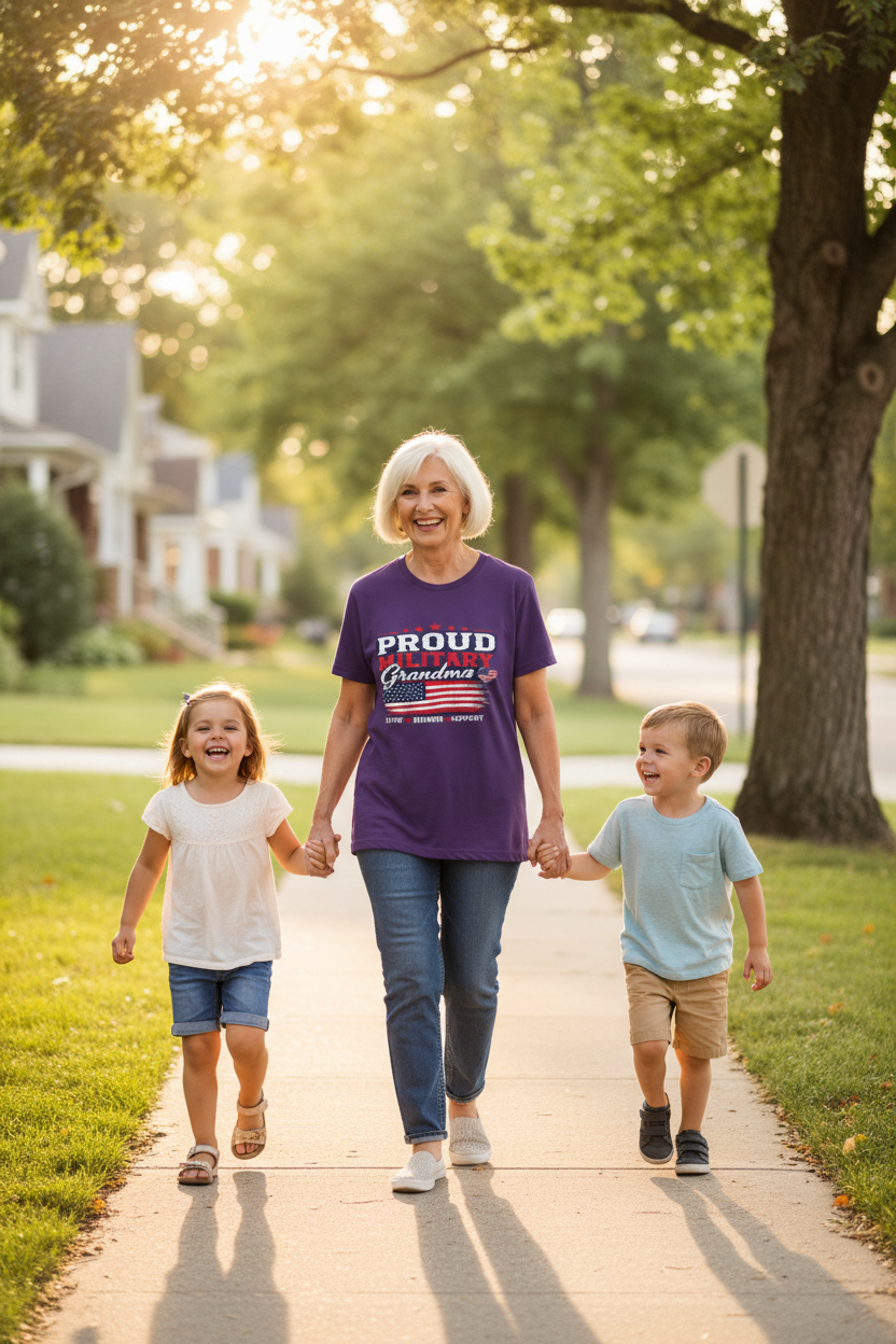 Grandma walking with grandkids