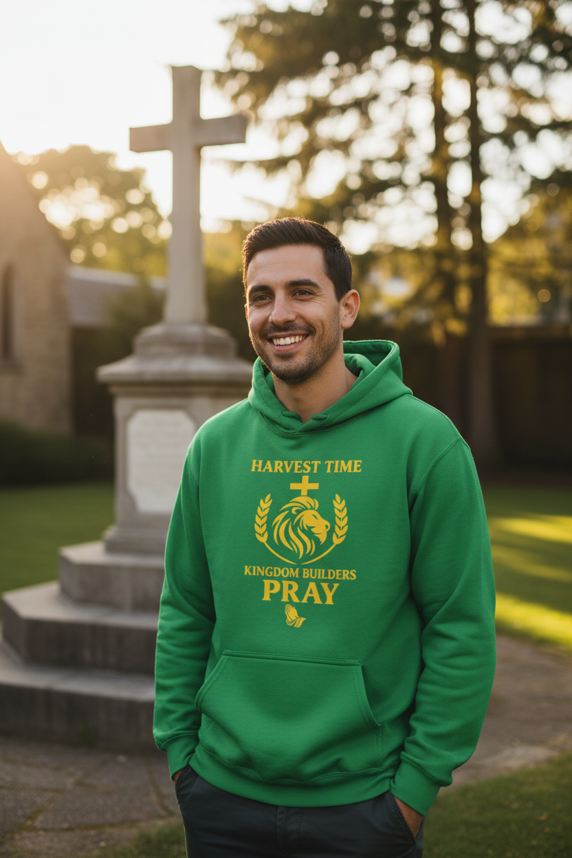 Green Hoodie Church Courtyard