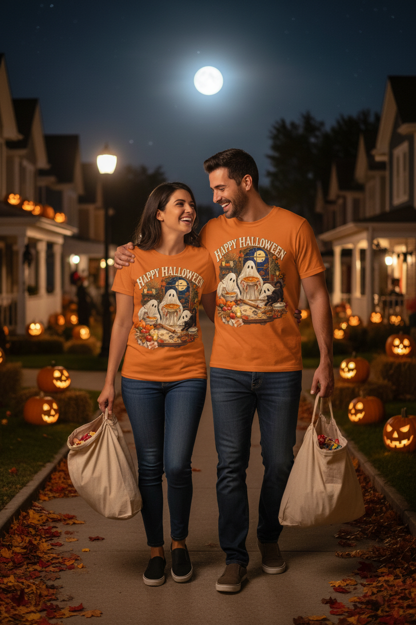 Happy Halloween Ghost Baking Tee – Parents Trick-or-Treating Lifestyle Mockup