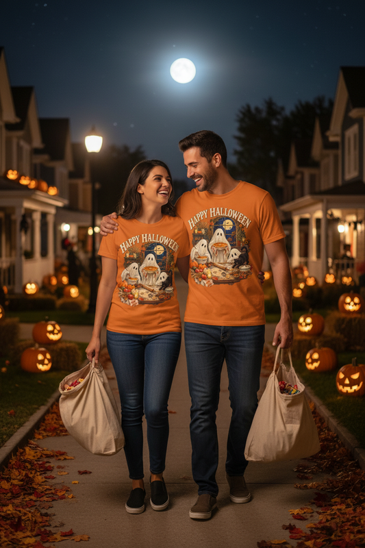 Happy Halloween Ghost Baking Tee – Parents Trick-or-Treating Lifestyle Mockup