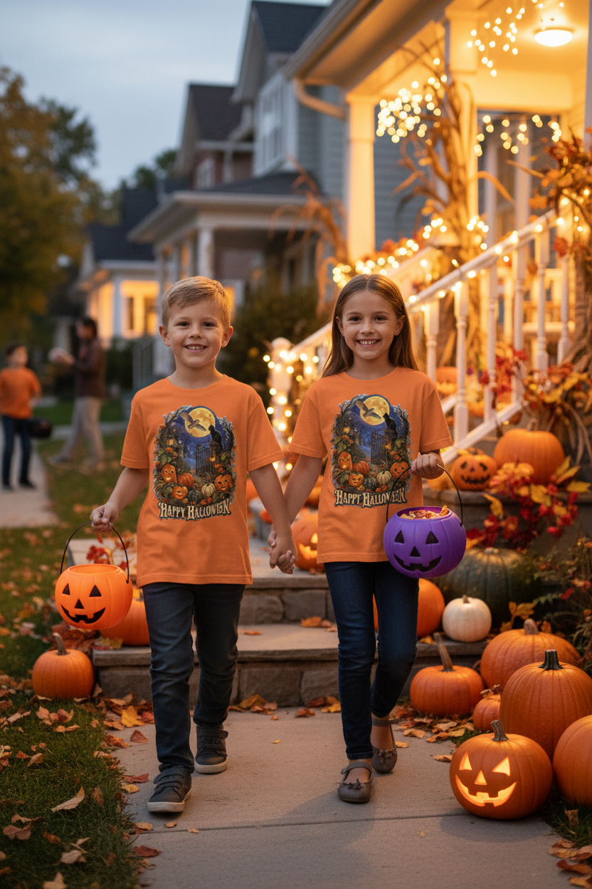 Happy Halloween Kids Trick-or-Treating Lifestyle Mockup