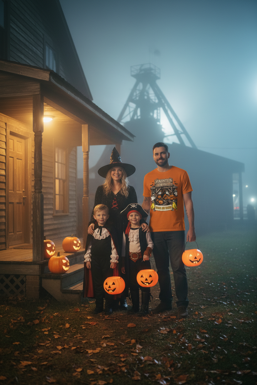 Haunted Mine Tee – Burnt Orange Family Trick-or-Treat Lifestyle