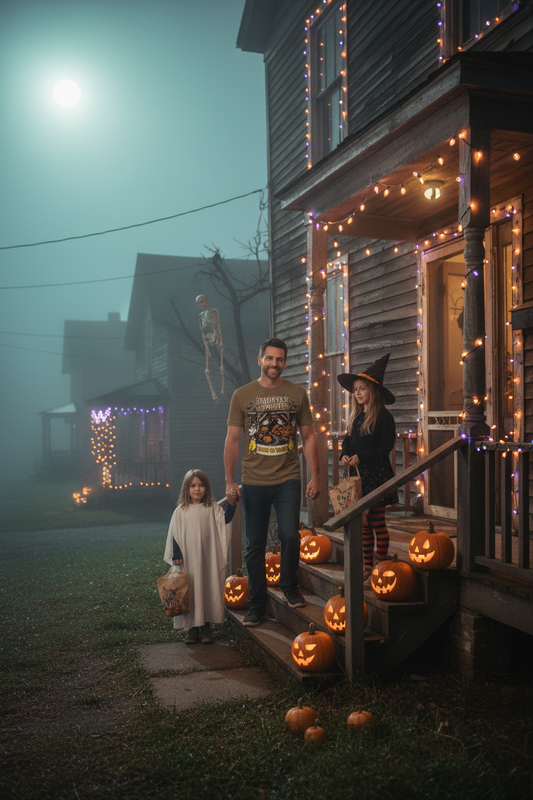 Haunted Mine Tee – Olive Brown Family Trick-or-Treat Lifestyle