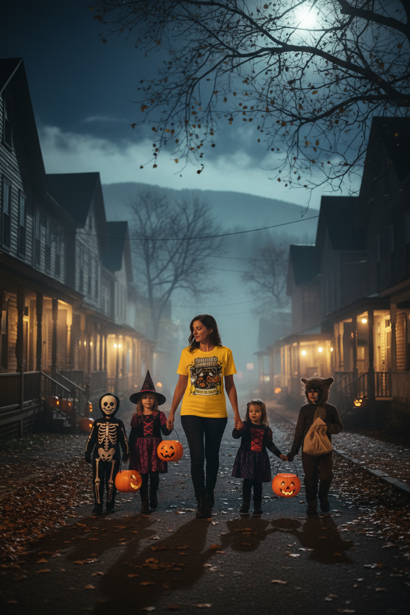 Haunted Mine Tee – Yellow Family Trick-or-Treat Lifestyle