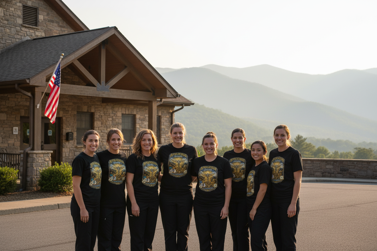 Healthcare Workers at Appalachian Mountain Hospital Entrance