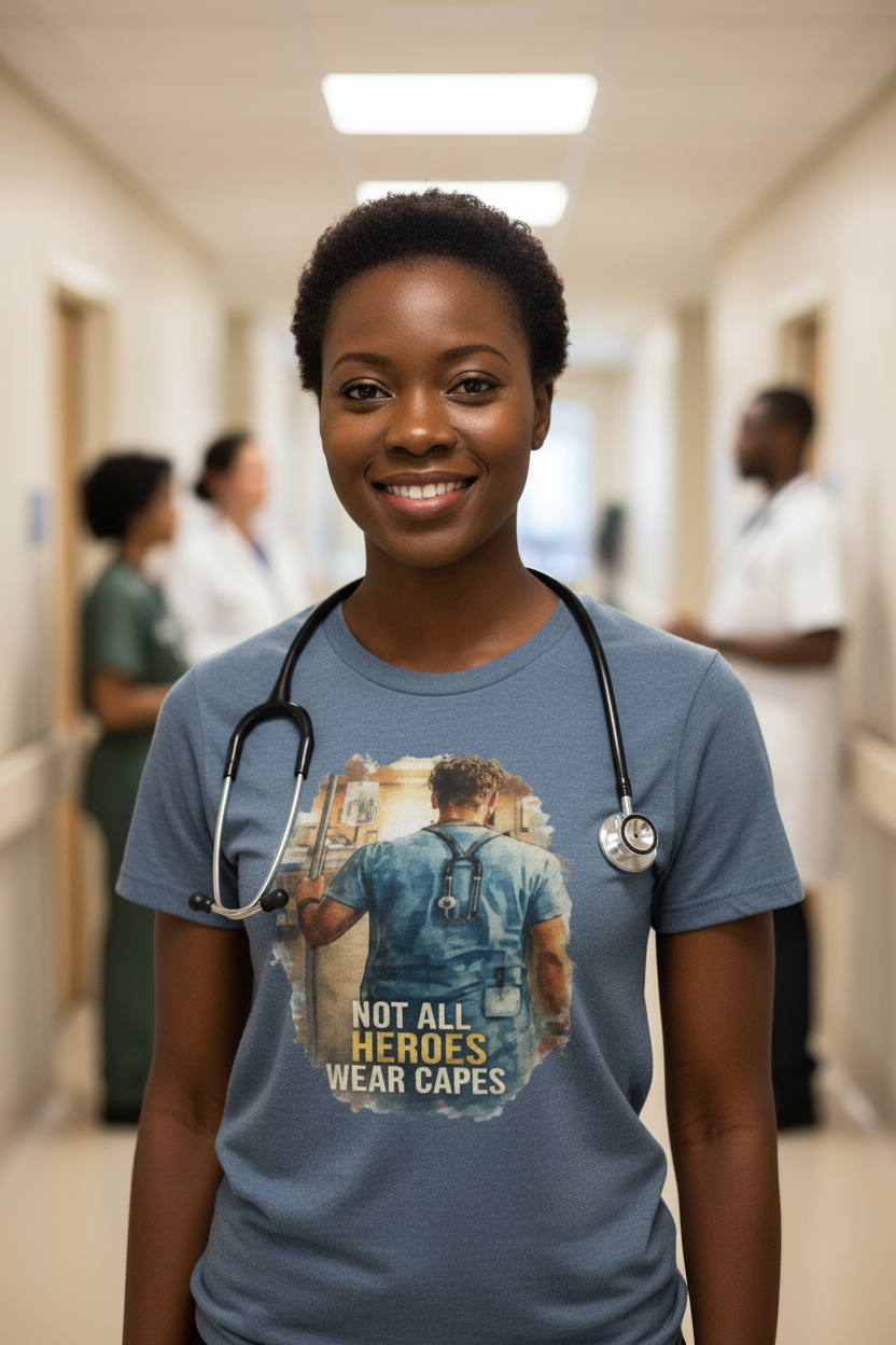 Hospital Hallway - Black Female Nurse Denim Blue